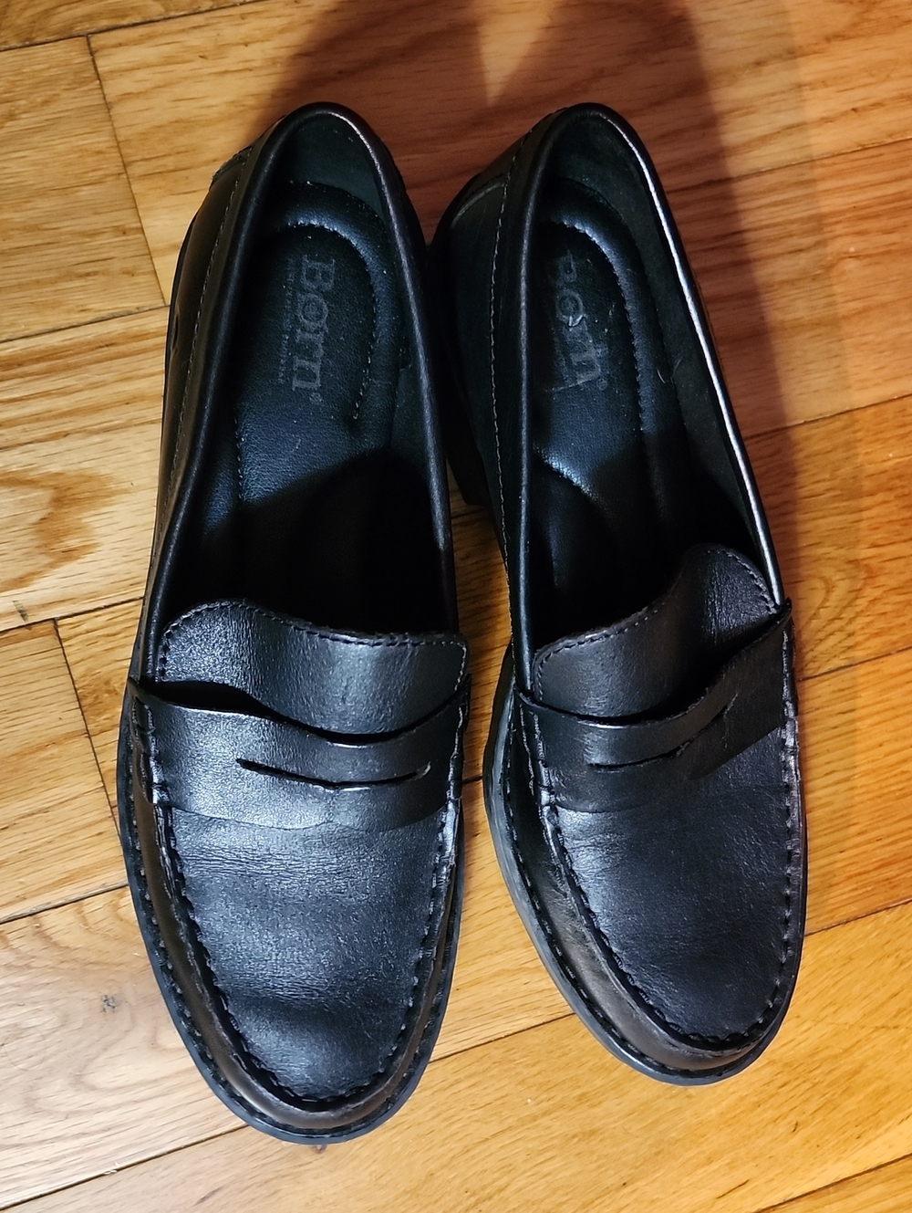 Born Carrera Black Leather Chunky Lug Sole Platform Penny Loafers 8.5